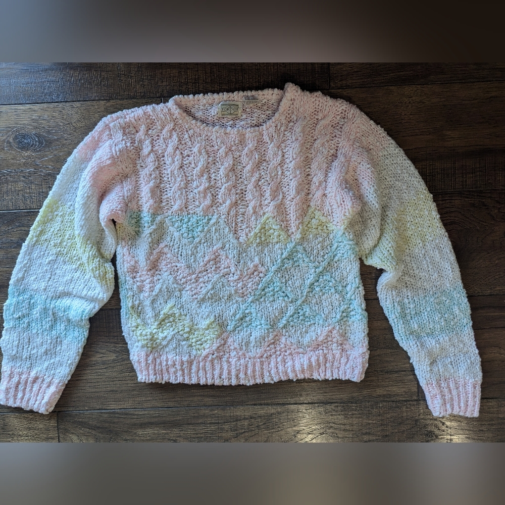 Forindi Women's 100% Acrylic Soft Pastel Rainbow Thick Striped Sweater Sz Small